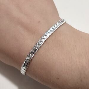 S925 Necklace & Bracelet Sterling Silver Flat Cuban Snake Set Christmas Birthday